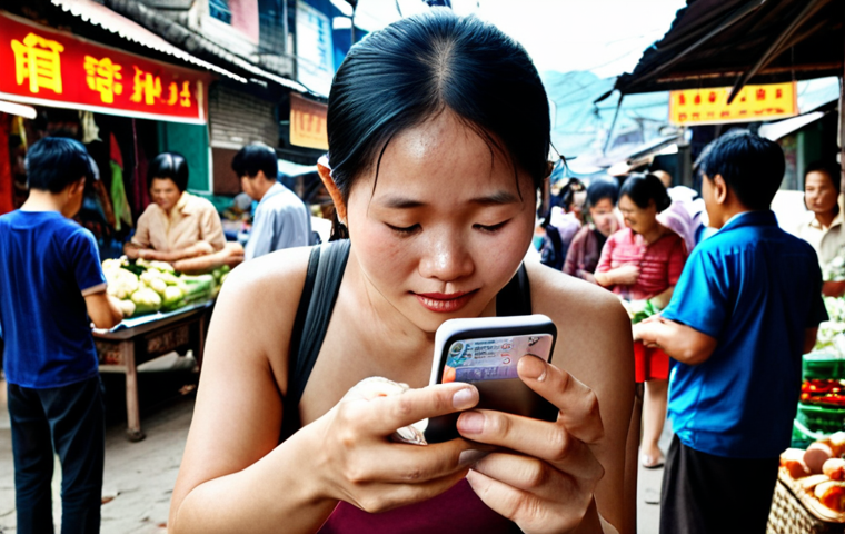 **
* **Prompt:** A bustling Vietnamese marketplace scene. Focus on a vendor using a modern mobile payment app (like MoMo or ZaloPay) on their smartphone to complete a transaction. Other customers are visible, some paying with cash. Emphasize the contrast between traditional commerce and the integration of digital finance.
**